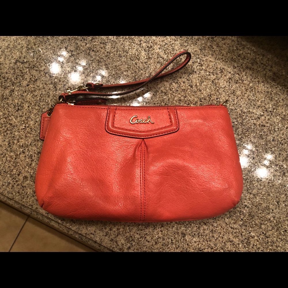 Coach Leather Wristlet Large Persimmon